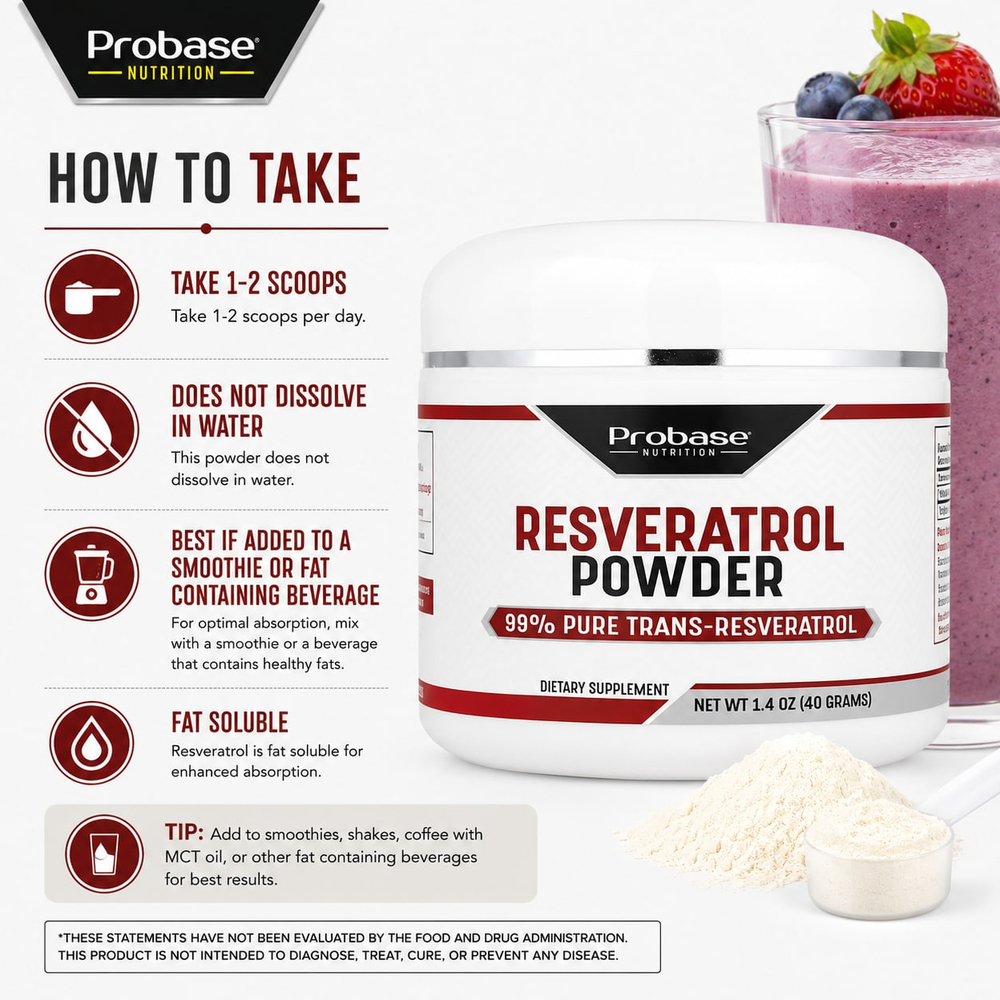 Probase Nutrition, Ресвератрол в порошке, 40 г (1,4 унции)