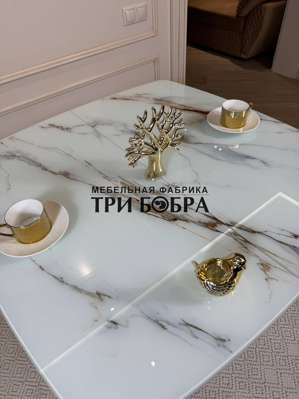 Кухонный раздвижной стол "Танго", белый мрамор