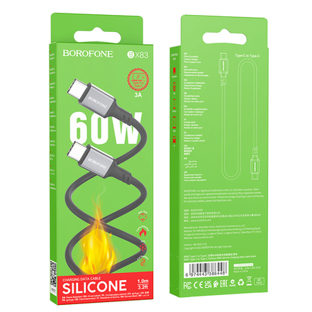 Кабель TypeC - TypeC BOROFONE BX83 60W Silicone (черный) 1м, мятая упаковка