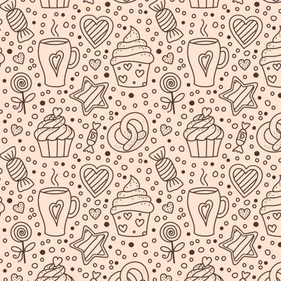 Кофе тайм (напитки и сладости) дудлы на бежевом