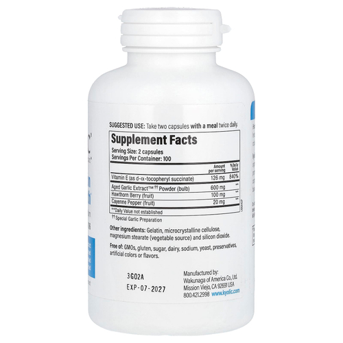 Kyolic, Выдержанный экстракт чеснока, здоровье кровообращения, формула 106, 200 капсул