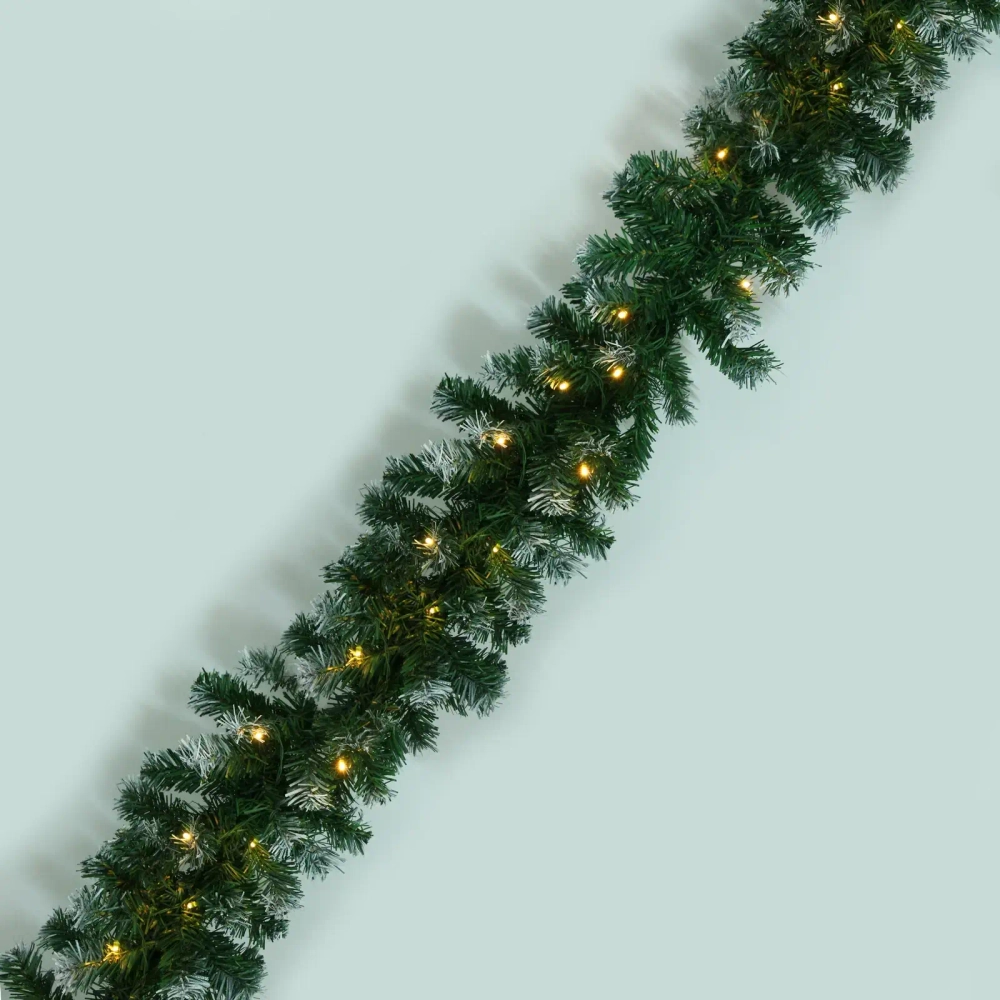 Гирлянда хвойная «Метель» 2,7 м d=25 см светодиодная, ПВХ, белое напыление, свечение-Теплый белый