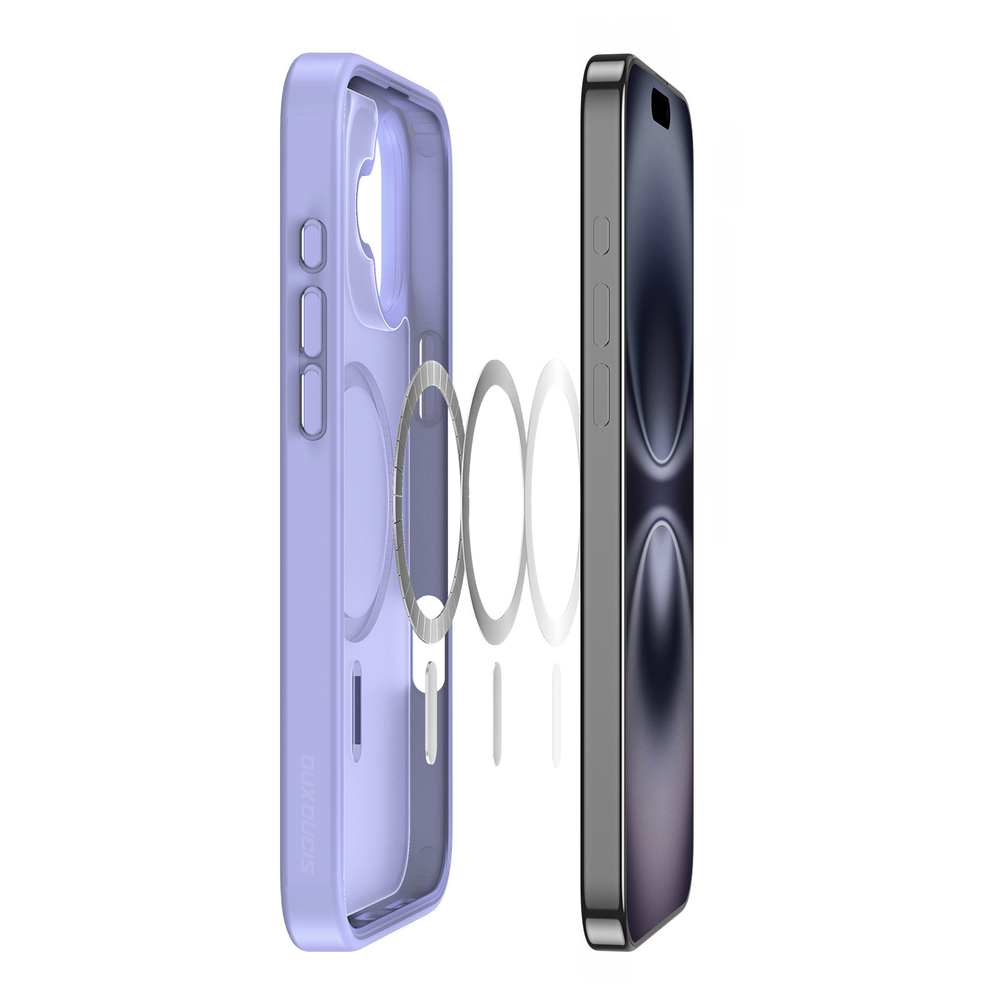 Прозрачный матовый чехол с фиолетовыми рамками (Light Purple) и с поддержкой MagSafe от Dux Ducis для iPhone 16, серия Yind Series Case