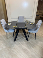 Круглый раздвижной стол "Бонжур", керамогранит, черный мрамор и стулья "Сорренто"