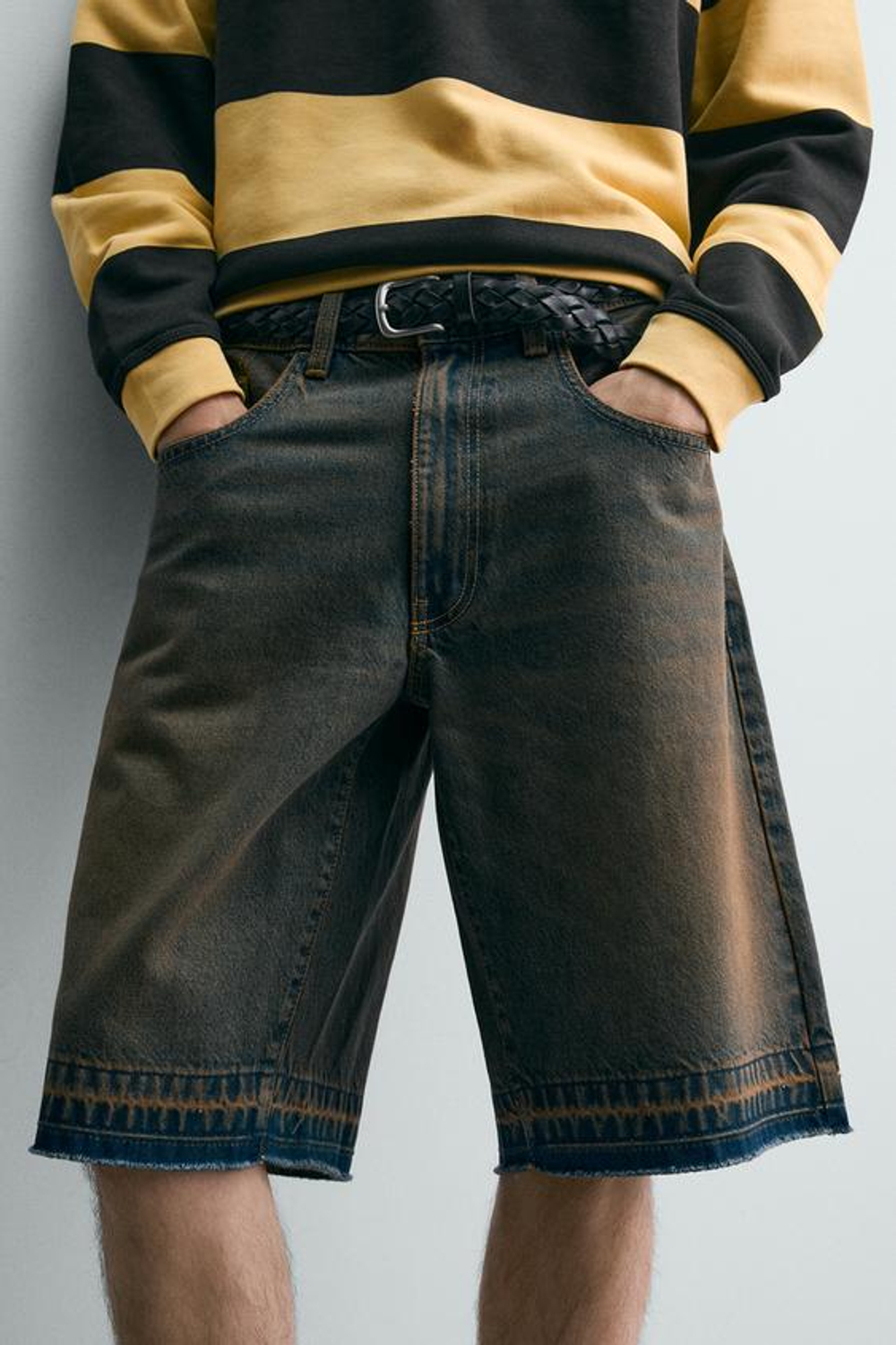 ZARA ДЖИНСОВЫЕ ШОРТЫ RELAXED FIT, ЗЕЛЕНОВАТО-СИНИЙ