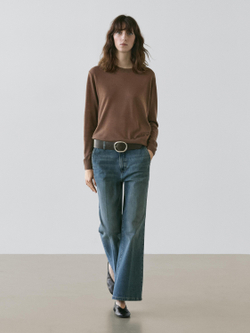 Massimo Dutti Свитер из тонкого трикотажа с круглым вырезом, тоффи