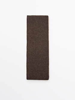 Massimo Dutti Тонкий шарф из ткани в рубчик, коричневый
