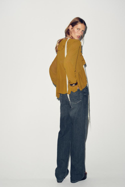 ZARA ТОП С ВОЛАНАМИ, ОЛИВКОВЫЙ