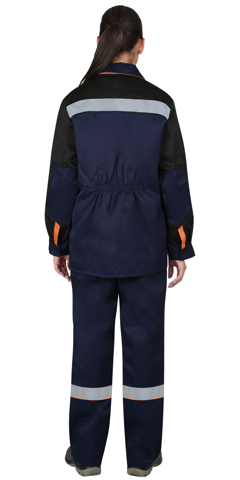 Костюм УДАРНИЦА женский, куртка, п/к, темно-синий с черным с оранжевой отделкой и СОП
