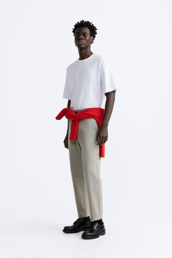 ZARA БРЮКИ КОМФОРТНОЙ ПОСАДКИ ИЗ РЕЛЬЕФНОЙ ТКАНИ, СЕРО-КОРИЧНЕВЫЙ