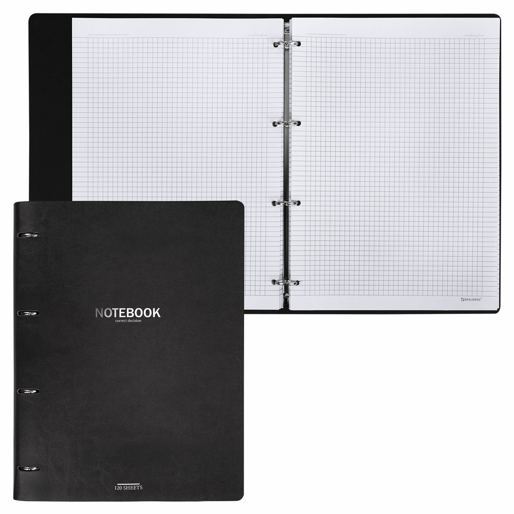 Тетрадь на кольцах БОЛЬШАЯ А4 (240х310 мм) 120 л. под кожу BRAUBERG VISTA Black (2 штуки в упаковке)