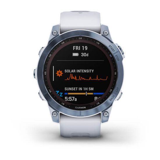 Часы Garmin Fenix 7 Sapphire Solar, cиний титан с белым силиконом 010-02540-25