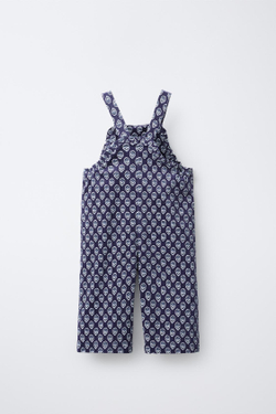 ZARA ДЛИННЫЙ ВЕЛЬВЕТОВЫЙ КОМБИНЕЗОН С ЦВЕТОЧНЫМ ПРИНТОМ, СИНИЙ