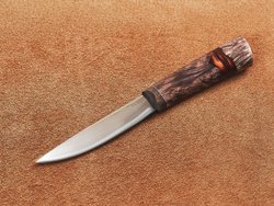 Якутский нож "Амга", сталь Х12МФ, рукоять коричневая стабилизированная карельская береза / акрил агат