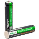 Аккумуляторная батарея GoPower ААА 400mAh к-т2