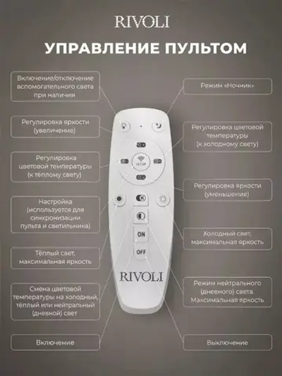 Люстра потолочная светодиодная с пультом ДУ Rivoli черно-белая 90 Вт 3000К - 6000К, светильник на кухню, в детскую, в спальню