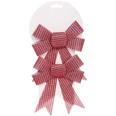 Бант на ёлку «Блестящие полосы» 14*18 см (набор 2 шт), Красный