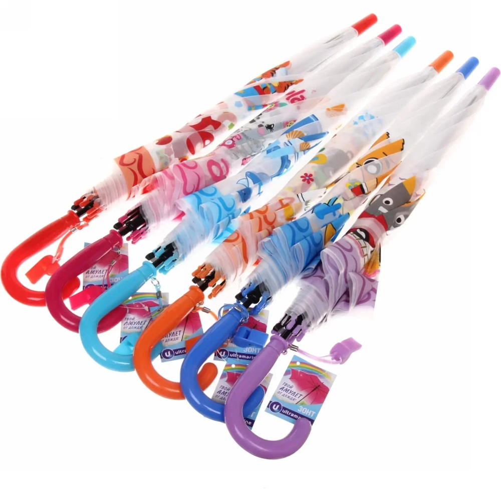 Зонт детский полуавтомат «Ultramarine - Весёлые зверята», микс 6 цветов, 8 спиц, d-98см, длина в слож. виде 65см