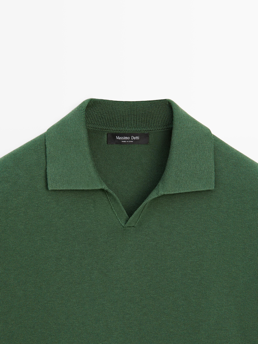 Massimo Dutti Трикотажный свитер из смесового хлопка с воротником-поло, утино-зеленый