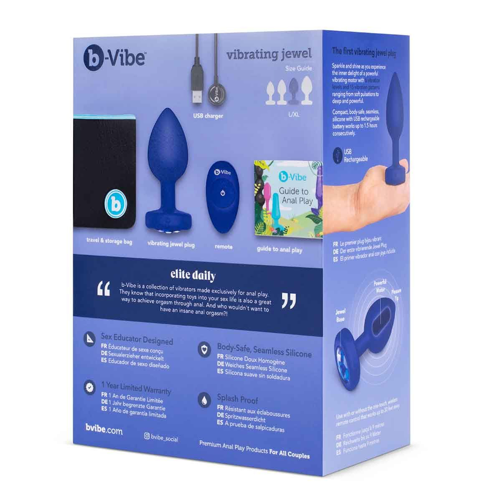 Вибрирующая втулка Vibrating Jewel Plug L/XL цвета синий сапфир