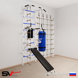 Шведская стенка Sv Sport усиленная 69210 (Турник стандарт/Брусья/Стойка/Скамья/Лестница/Цепь/Мешок 15кг/Канатный лаз)