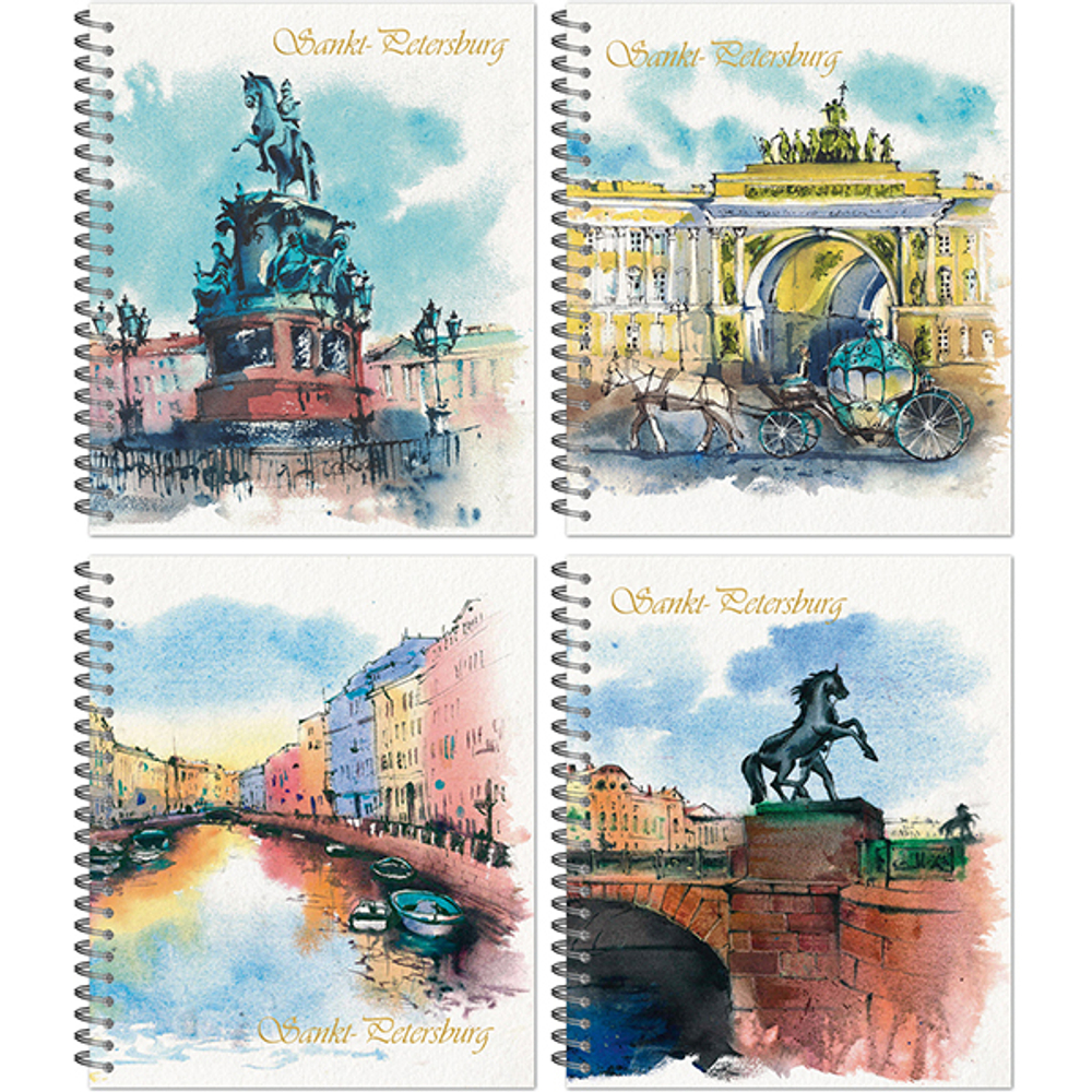 Тетрадь общая 48 листов на металлическом гребне "Питерская акварель"