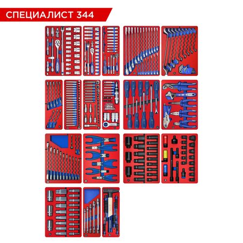 МАСТАК (5-00344) Набор инструментов "СПЕЦИАЛИСТ 344" для тележки, 18 ложементов, 344 предмета