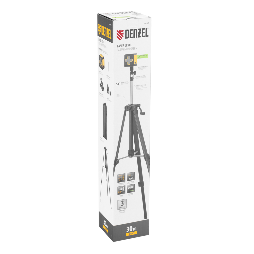 Лазерный уровень DQB-T, 30 м, зеленый луч, батарейки, штатив Denzel