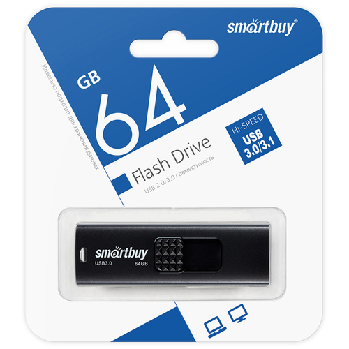 Память Smart Buy "Fashion" 64GB, USB 3.0 Flash Drive, черный SB064GB3FSK