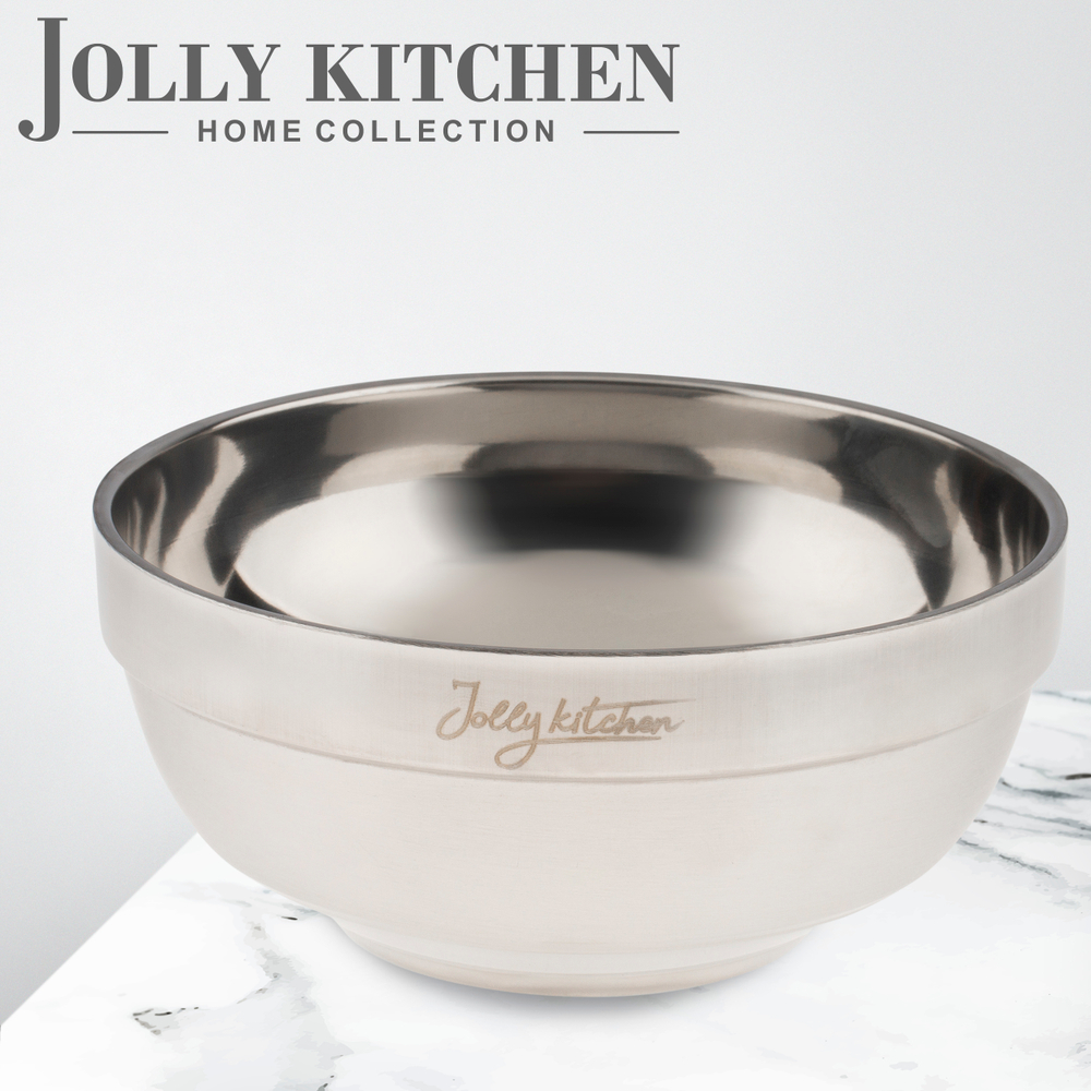 Миска Jolly Kitchen нержавеющая сталь, двойные стенки матовый/глянец, 15 см, 0,6 л