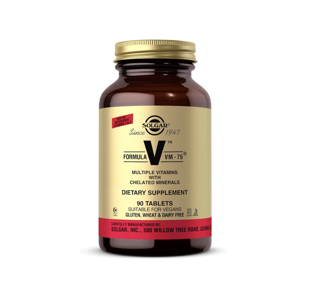 Solgar Formula VM-75, 90 таблеток — мультивитамины с минералами — витамины A, B6, B12, C, D, E — биотин, магний, кальций, железо, цинк — веганские, без глютена, без молочных продуктов — 90 порций