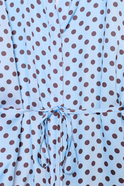 ZARA АТЛАСНАЯ РУБАШКА В ГОРОШЕК С ПОЯСОМ, КОРИЧНЕВО-СИНИЙ