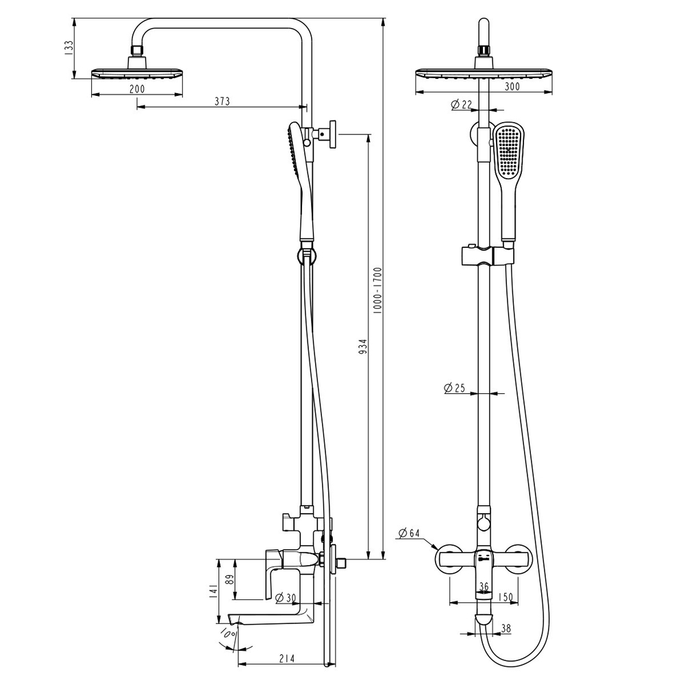 LM7262BL Смеситель Lemark Ursus для ванны и душа с регулируемой высотой штанги черный