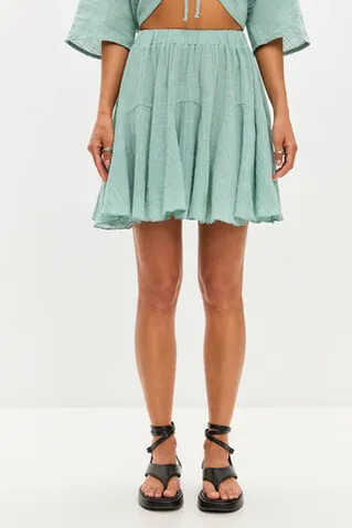 Юбка мини из хлопка stone wash мятного цвета