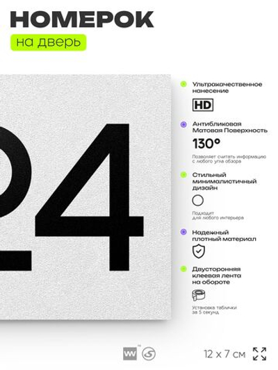 Номер на дверь 224, табличка на дверь для офиса, квартиры, кабинета, аудитории, склада, белая 120х70 мм, Айдентика Технолоджи