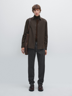 Massimo Dutti Рубашка прямого кроя в рубчик, коричневый