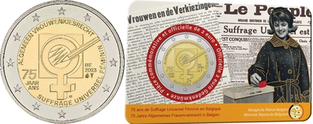 Бельгия 2 евро, 2023 75 лет женского избирательного права в Бельгии BUNC