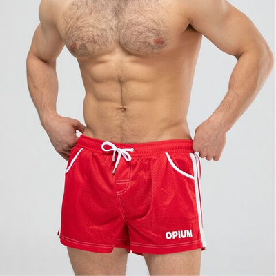 Мужские короткие шорты из быстросохнущего перфорированного материала (Размер: XXXL) (Цвет: красный)