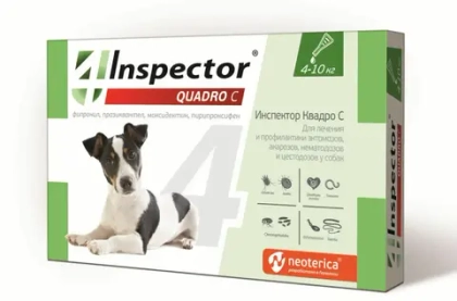 INSPECTOR QUADRO Капли от блох, клещей и гельминтов для собак от 4 до 10 кг