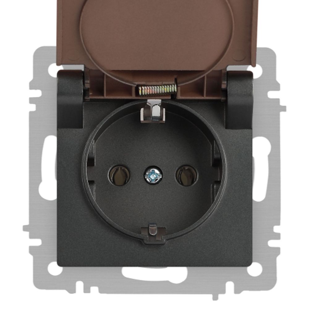 Розетка Intro Accent 6-203-07 2P+E Schuko с крышкой, 16А-250В, IP20, СУ, AL/CU, графит | Intro