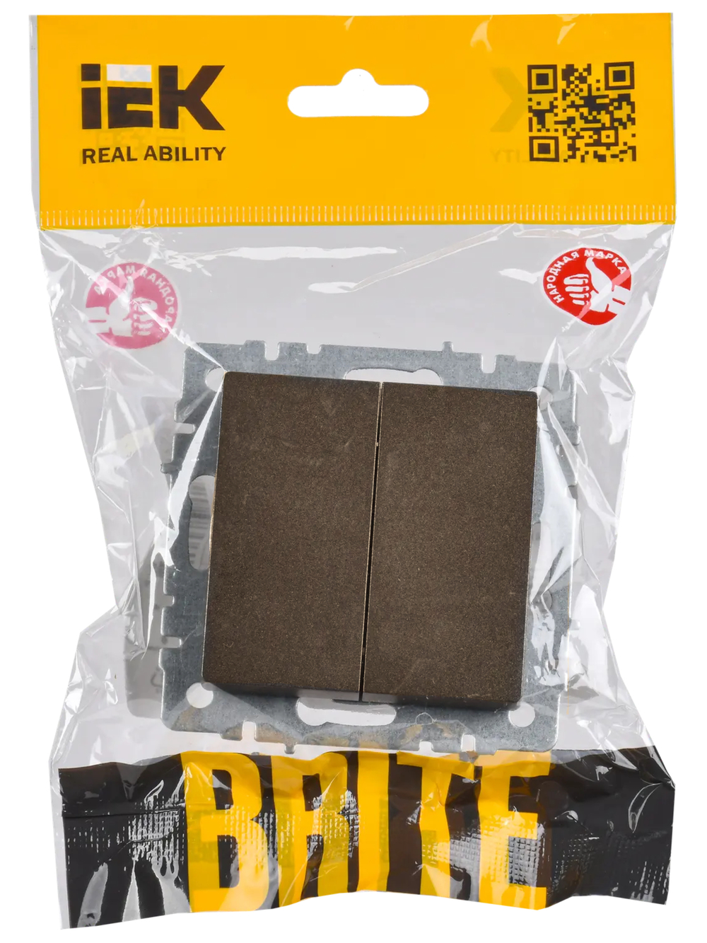 BRITE Выключатель 2-клавишный проходной 10А ВС10-2-6-БрТБ темная бронза IEK