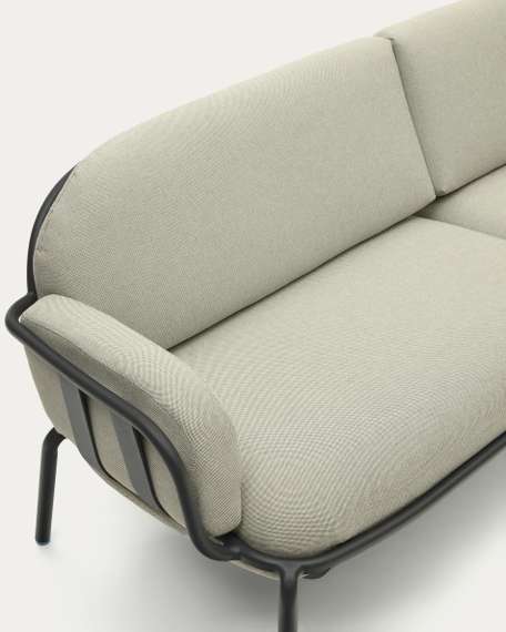 Трехместный уличный диван Joncols бежевый с графитовыми алюминиевыми ножками 225 см