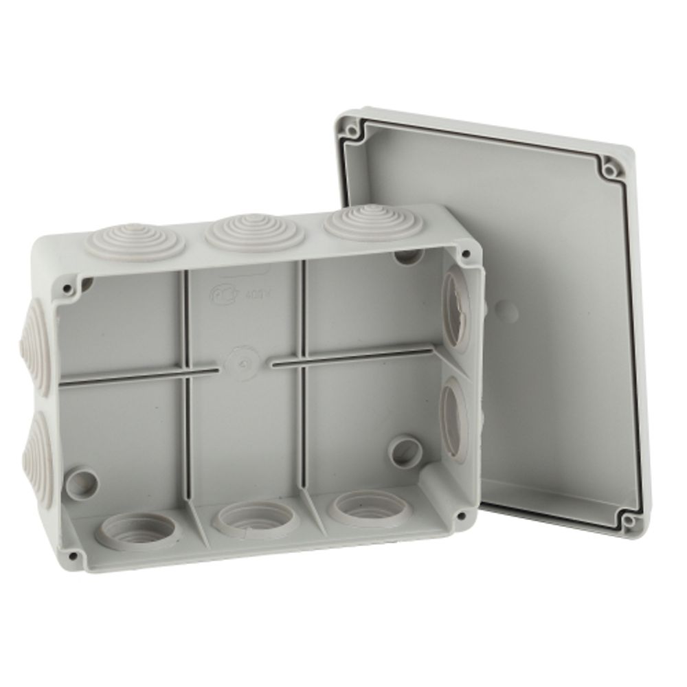 Распаячная коробка ЭРА KORv-150-110-70-10g открытой установки серая 150х110х70мм на винтах 10 гермовводов IP55 | Коробки монтажные открытой установки на винтах