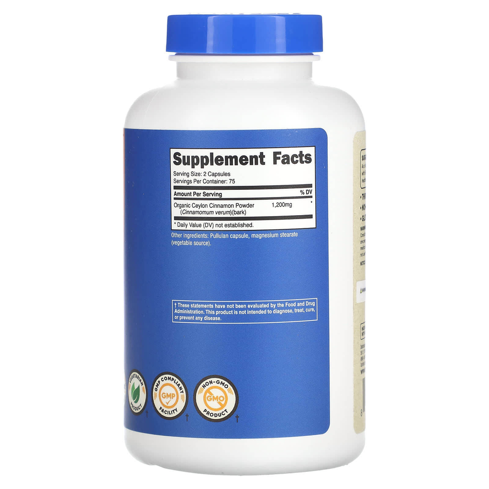 Nutricost, Корица, 150 капсул (600 мг на капсулу)