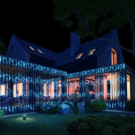 Светодиодный занавес Водопад 400 холодных белых LED ламп, 2*2 м., 31В, 2 режима, прозрачный провод, Vegas (55139)