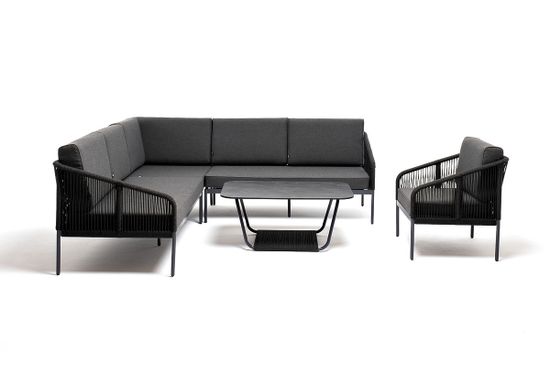 "Канны" модульная угловая лаунж-зона из роупа (веревки), цвет темно-серый