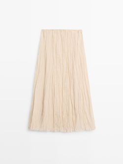 Massimo Dutti Струящаяся юбка миди с плиссировкой, кремовый
