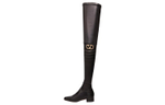 Valentino Leather Over the Knee high Boots 3cm Women"s Black