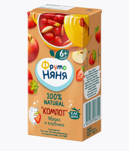 КОМПОТ ФРУТОНЯНЯ ЯБЛОКО КЛУБНИКА 200МЛ