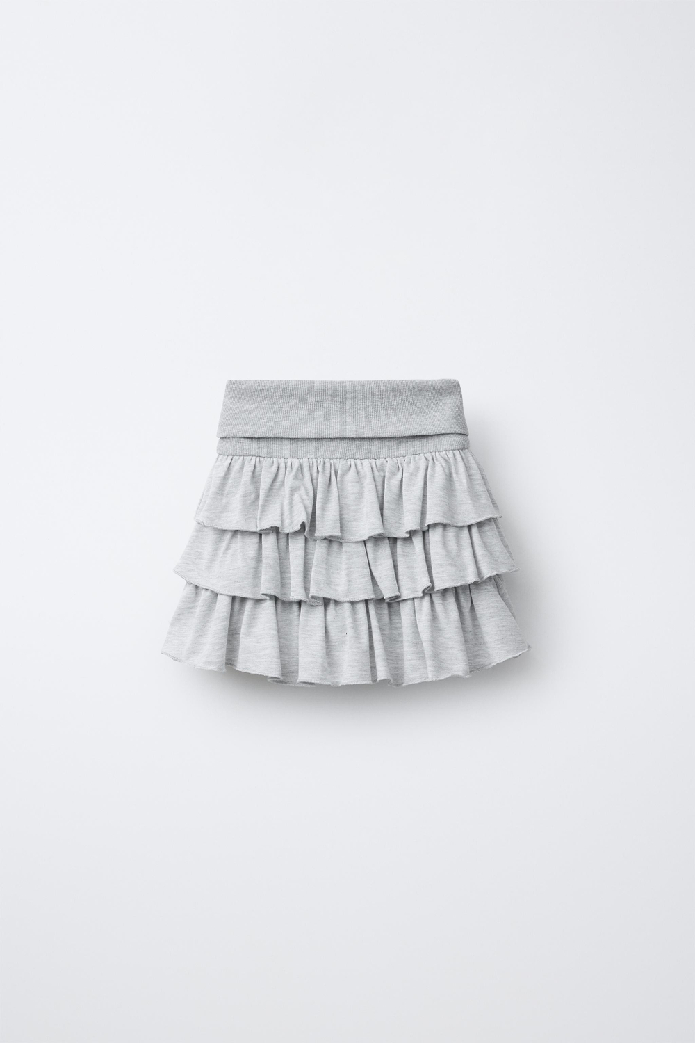 ZARA ЮБКА-ШОРТЫ В ПОЛОСКУ С ВОЛАНАМИ, СЕРЫЙ МЕЛАНЖ